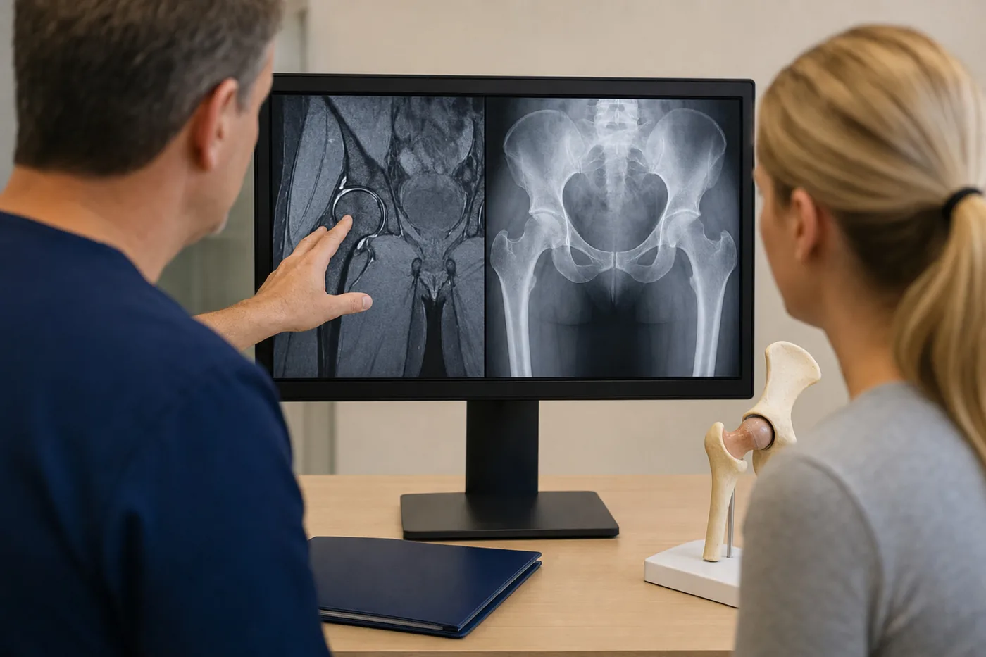 Comparación de resonancia y radiografía de cadera